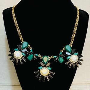 J. Crew Emerald & Black Statement Necklace
